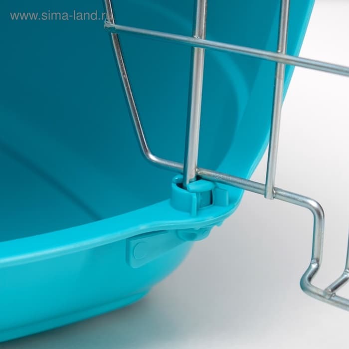 Переноска для животных до 12 кг «Пижон», 49×33×32 см, металлическая дверь, пластик, белая, бирюзовая