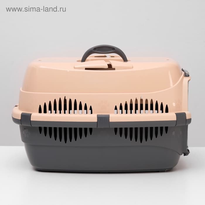 Переноска для животных до 12 кг «Пижон», 49×33×32 см, металлическая дверь, пластик, бежевая, серая
