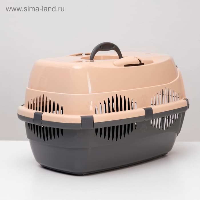Переноска для животных до 12 кг «Пижон», 49×33×32 см, металлическая дверь, пластик, бежевая, серая