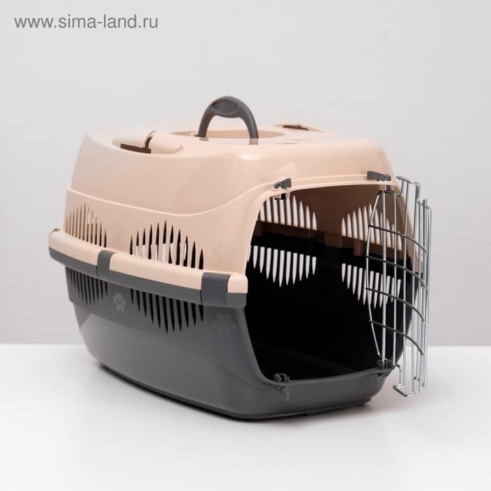 Переноска для животных до 12 кг «Пижон», 49×33×32 см, металлическая дверь, пластик, бежевая, серая