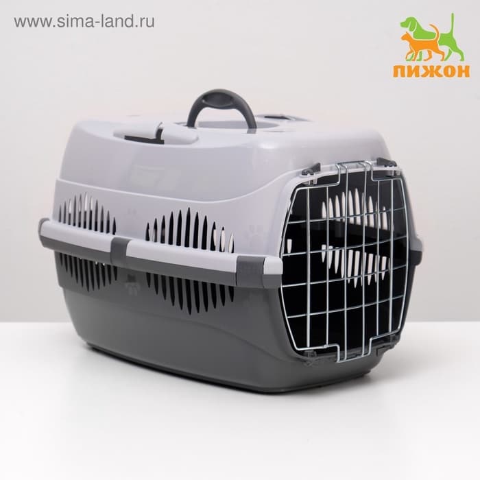 Переноска для животных до 12 кг «Пижон», 49×33×32 см, металлическая дверь, пластик, серая