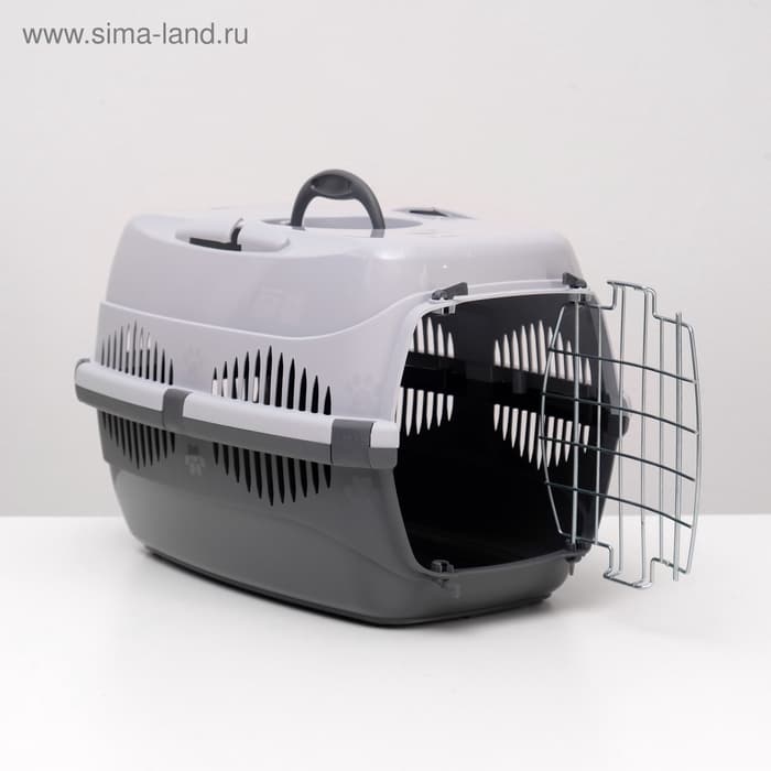 Переноска для животных до 12 кг «Пижон», 49×33×32 см, металлическая дверь, пластик, серая