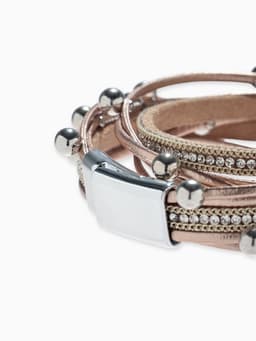 Браслет кожаный на магните «Бусинки», L=38 см, белый, бежевый в серебре