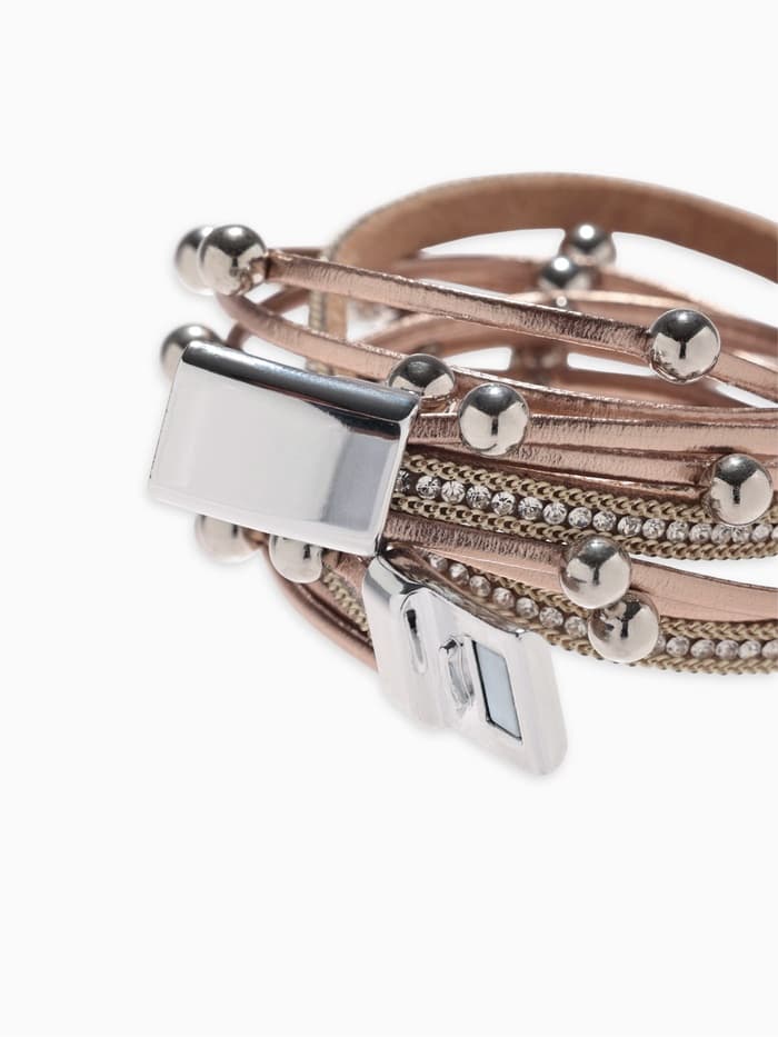 Браслет кожаный на магните «Бусинки», L=38 см, белый, бежевый в серебре