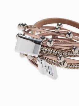 Браслет кожаный на магните «Бусинки», L=38 см, белый, бежевый в серебре