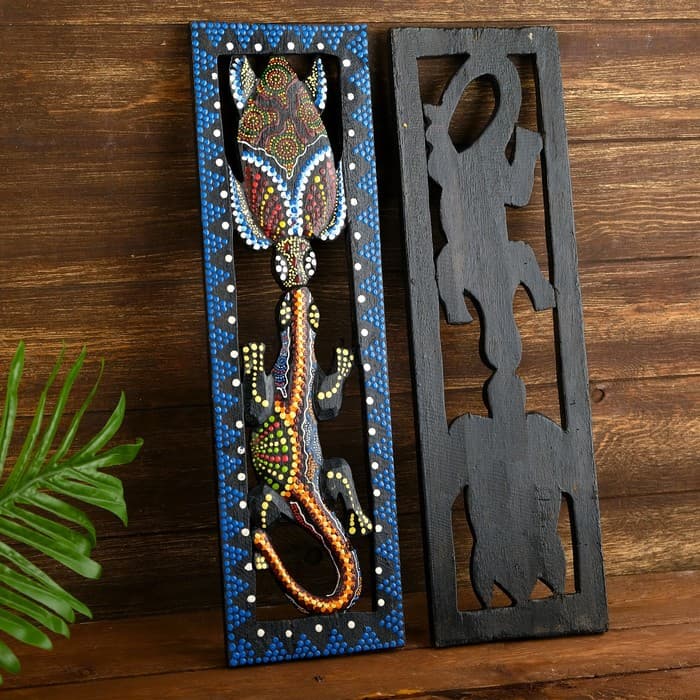 Панно «Черепашка и ящерица», 50×15×1 см, дерево, МИКС