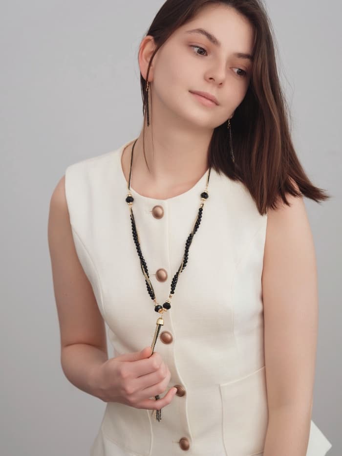 Набор 2 предмета: серьги, бусы «Унисон», накрученность, цвет золото в чёрном, 60 см