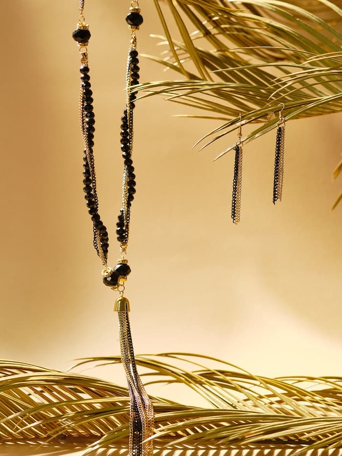 Набор 2 предмета: серьги, бусы «Унисон», накрученность, цвет золото в чёрном, 60 см
