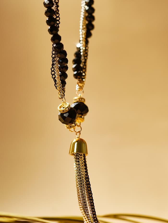 Набор 2 предмета: серьги, бусы «Унисон», накрученность, цвет золото в чёрном, 60 см