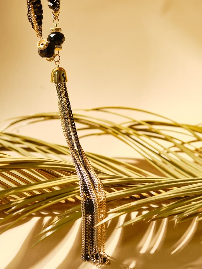 Набор 2 предмета: серьги, бусы «Унисон», накрученность, цвет золото в чёрном, 60 см