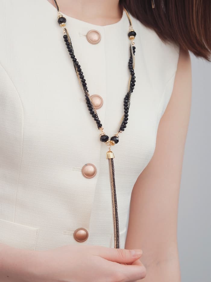 Набор 2 предмета: серьги, бусы «Унисон», накрученность, цвет золото в чёрном, 60 см