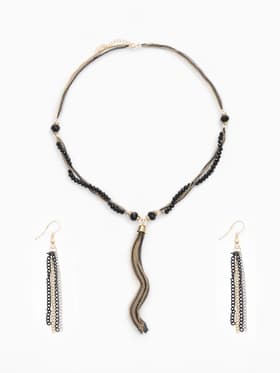 Набор 2 предмета: серьги, бусы «Унисон», накрученность, цвет золото в чёрном, 60 см