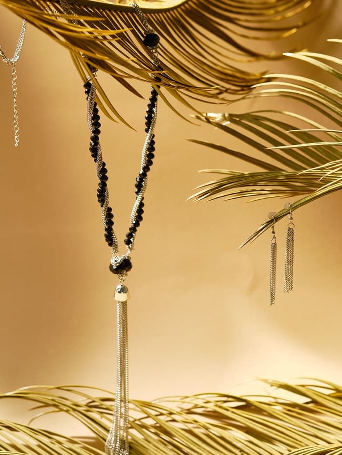 Набор 2 предмета: серьги, бусы «Унисон» накрученность, чёрный в серебре, 60 см