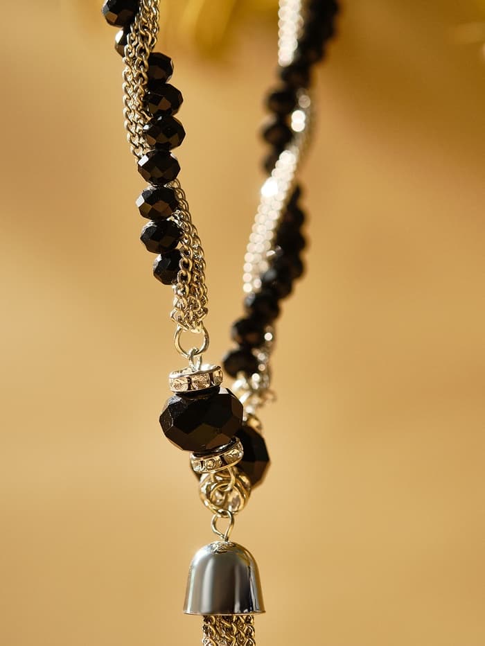 Набор 2 предмета: серьги, бусы «Унисон» накрученность, чёрный в серебре, 60 см