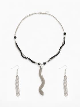 Набор 2 предмета: серьги, бусы «Унисон» накрученность, чёрный в серебре, 60 см