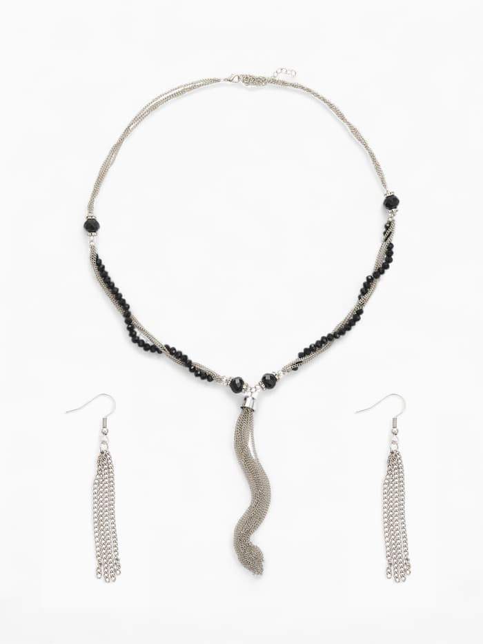 Набор 2 предмета: серьги, бусы «Унисон» накрученность, чёрный в серебре, 60 см