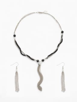 Набор 2 предмета: серьги, бусы «Унисон» накрученность, чёрный в серебре, 60 см