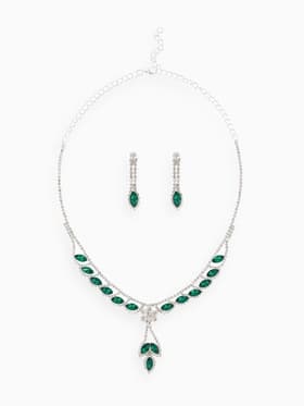 Набор 2 предмета: серьги, колье «Листопад», ромб, изумрудно-белый в серебре, 45 см