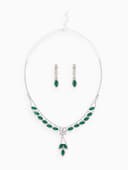 Набор 2 предмета: серьги, колье «Листопад», ромб, изумрудно-белый в серебре, 45 см