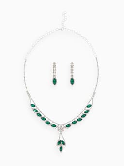Набор 2 предмета: серьги, колье «Листопад», ромб, изумрудно-белый в серебре, 45 см