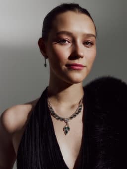 Набор 2 предмета: серьги, колье «Листопад», ромб, изумрудно-белый в серебре, 45 см