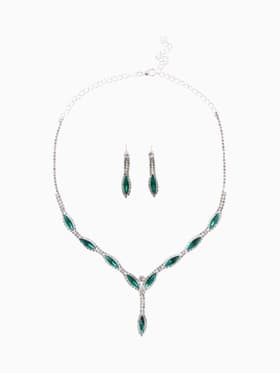 Набор 2 предмета: серьги, колье «Листопад», тонкий ромб, зелёно-белый в серебре, 45 см