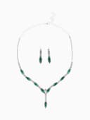 Набор 2 предмета: серьги, колье «Листопад», тонкий ромб, зелёно-белый в серебре, 45 см