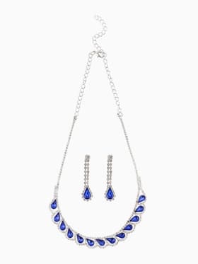 Набор 2 предмета: серьги, колье «Листопад», капли, сине-белый в серебре, 45 см