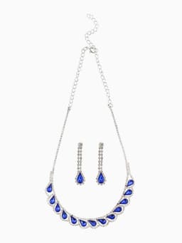 Набор 2 предмета: серьги, колье «Листопад», капли, сине-белый в серебре, 45 см