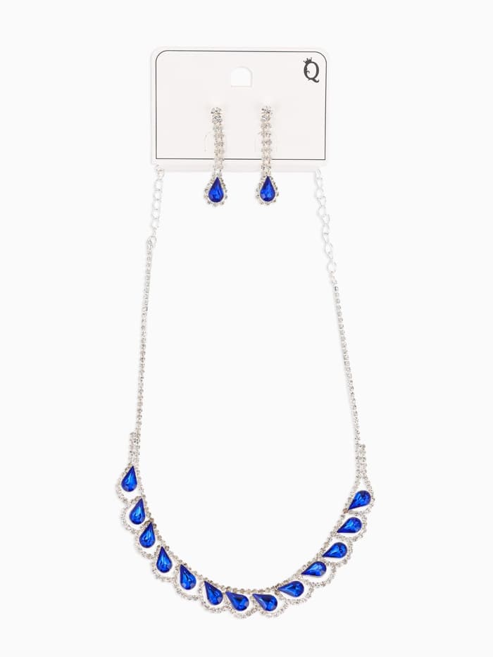 Набор 2 предмета: серьги, колье «Листопад», капли, сине-белый в серебре, 45 см