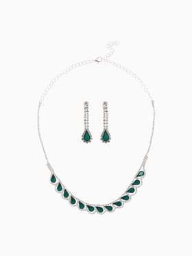 Набор 2 предмета: серьги, колье «Листопад», капли, зелёно-белый в серебре, 45 см