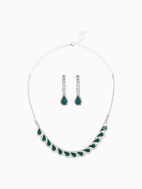 Набор 2 предмета: серьги, колье «Листопад», капли, зелёно-белый в серебре, 45 см