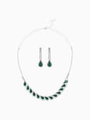 Набор 2 предмета: серьги, колье «Листопад», капли, зелёно-белый в серебре, 45 см