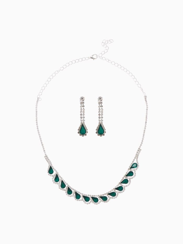 Набор 2 предмета: серьги, колье «Листопад», капли, зелёно-белый в серебре, 45 см