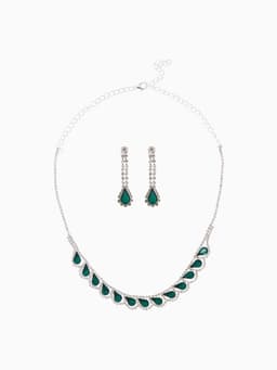 Набор 2 предмета: серьги, колье «Листопад», капли, зелёно-белый в серебре, 45 см