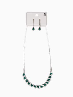 Набор 2 предмета: серьги, колье «Листопад», капли, зелёно-белый в серебре, 45 см