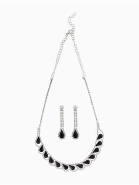 Набор 2 предмета: серьги, колье «Листопад», капли, чёрно-белый в серебре, 45 см
