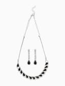 Набор 2 предмета: серьги, колье «Листопад», капли, чёрно-белый в серебре, 45 см