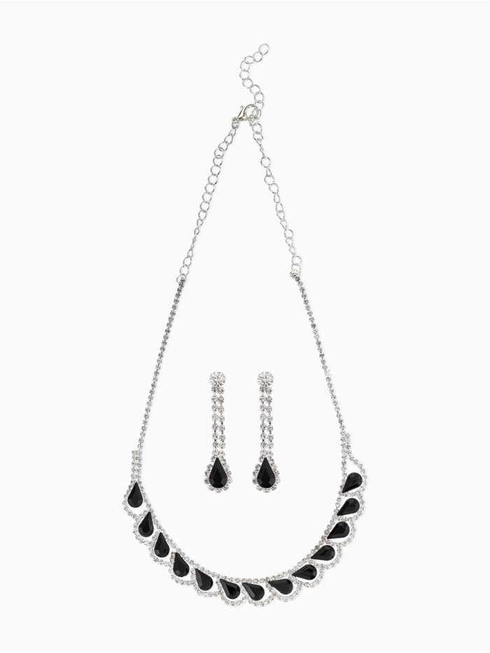 Набор 2 предмета: серьги, колье «Листопад», капли, чёрно-белый в серебре, 45 см