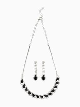Набор 2 предмета: серьги, колье «Листопад», капли, чёрно-белый в серебре, 45 см