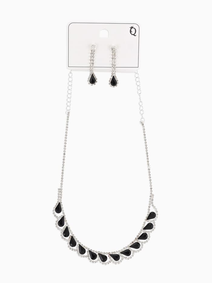 Набор 2 предмета: серьги, колье «Листопад», капли, чёрно-белый в серебре, 45 см