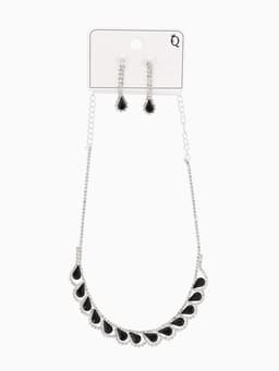 Набор 2 предмета: серьги, колье «Листопад», капли, чёрно-белый в серебре, 45 см