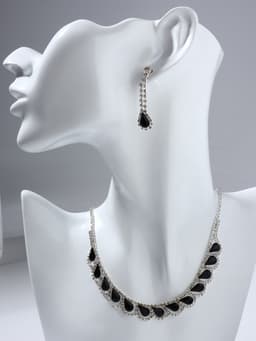 Набор 2 предмета: серьги, колье «Листопад», капли, чёрно-белый в серебре, 45 см