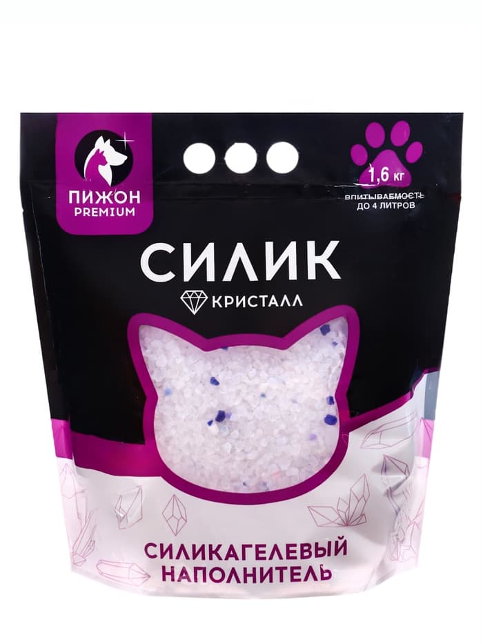 Наполнитель силикагелевый «Пижон Premium Crystal», колотый, 4 л