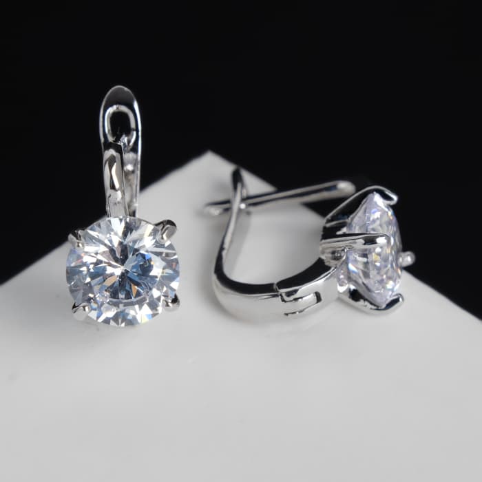 Серьги со стразами «Блум», белые в серебре