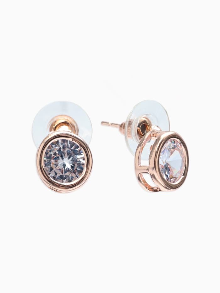 Серьги со стразами «Пусеты» гвоздик классика, d=0.5 см, белые в розово