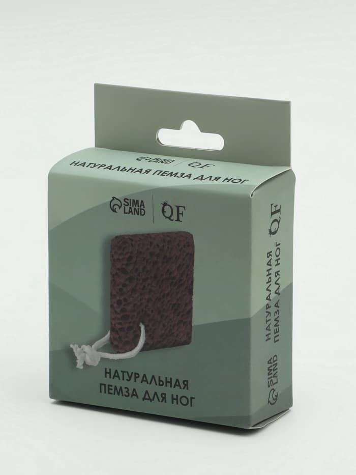 Натуральная пемза для педикюра, с подвесом, 8×8 см, в коробке, коричневая