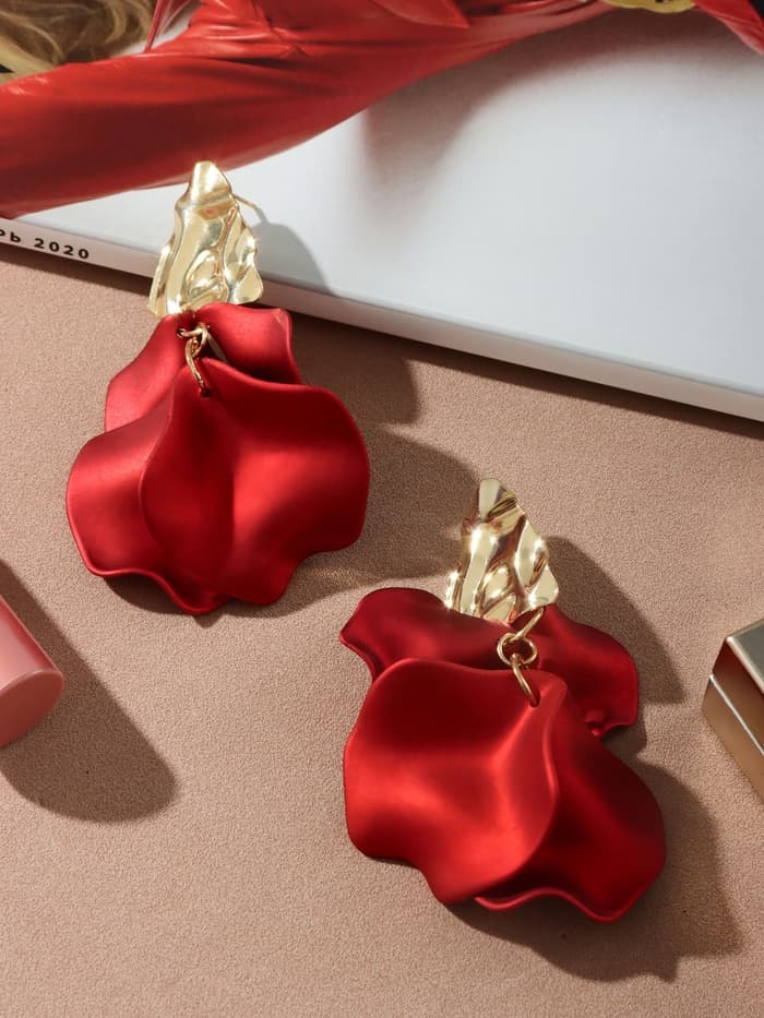 Серьги ассорти «Ветер», мятые треугольники, цвет красно-золотой