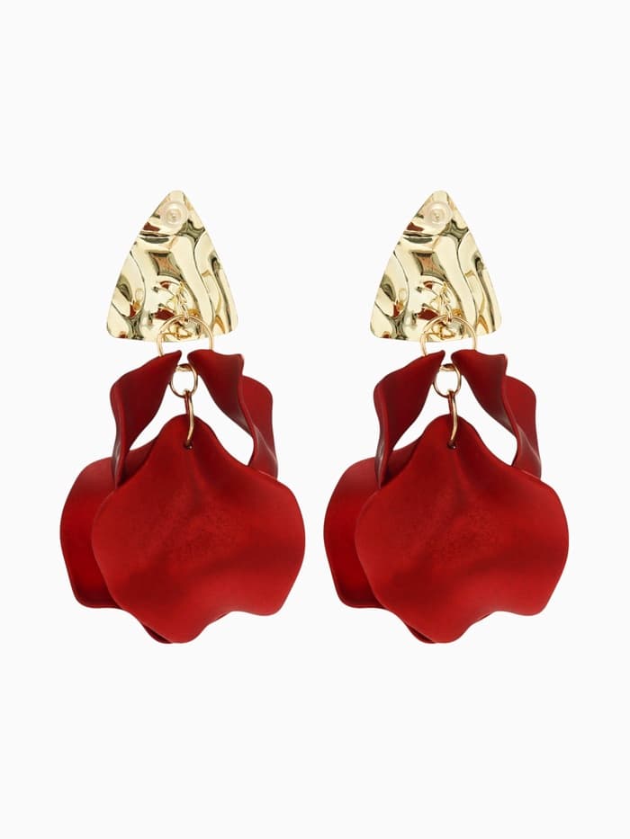 Серьги ассорти «Ветер», мятые треугольники, цвет красно-золотой