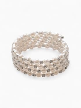 Браслет пружинка «Жемчуг. Стразы», d=6 см, шар №6, белый в серебре